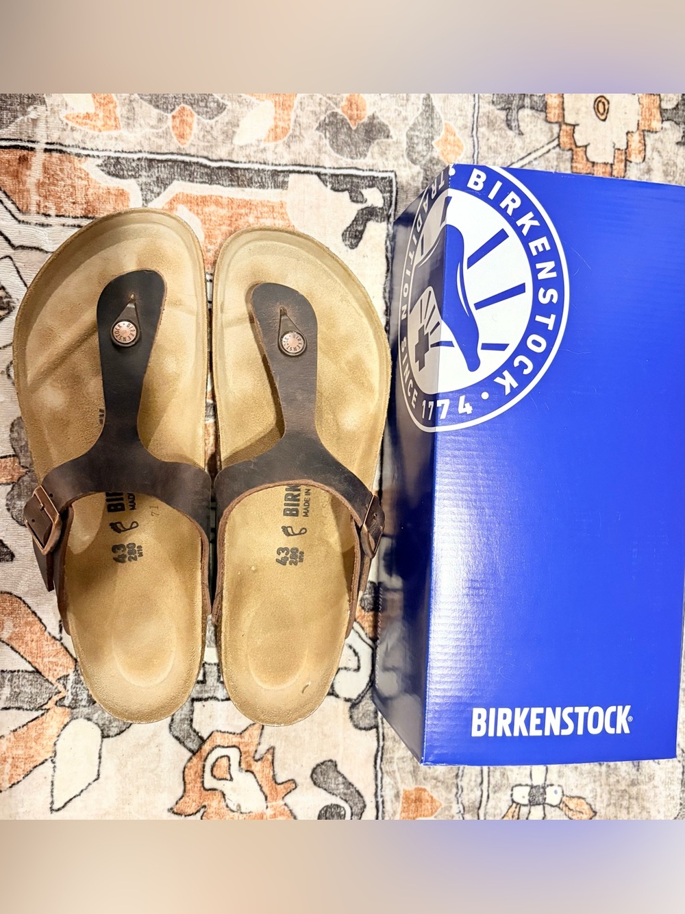 Men’s Birkenstock Brown Gizeh Leather Thong Sandals Size 9